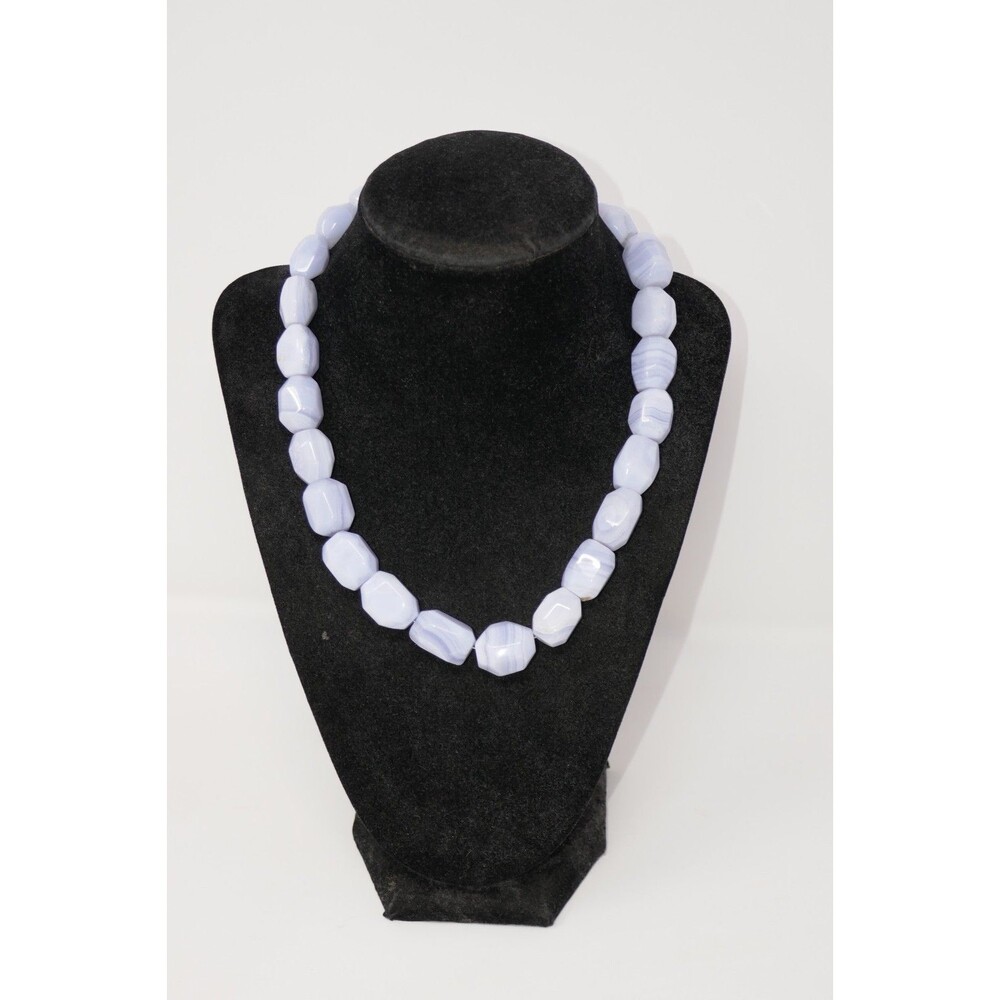 Sterling Silver 925 Toggle Claps Blue Lace Agate Choker Necklace